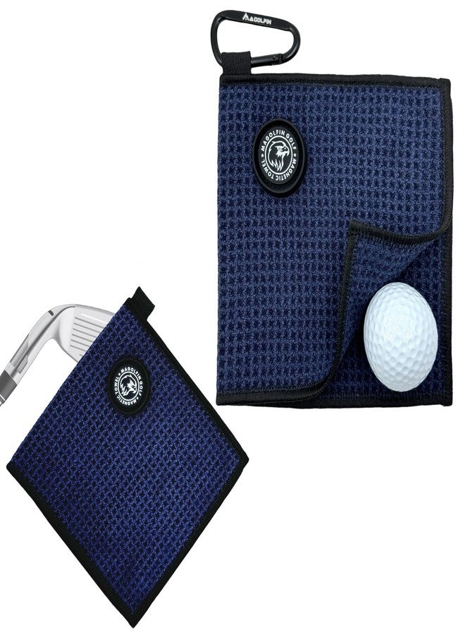MAGOLFIN Small Magnetic Golf Towel with Clip, Microfiber Waffle Design - Industrial Strength Magnet for Glof Balls, Golf Bags, Carts Clubs - Navy Blue - Image 1